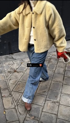 陆续PREON工厂自制冬季新款环保毛毛保暖翻领短款外套ethos