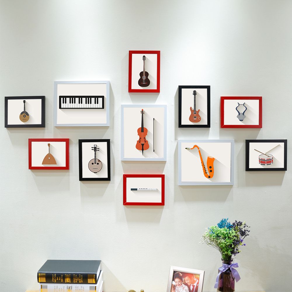 新品音乐教室挂画琴行墙面装饰画免打孔挂墙相框组合照片墙相片图片