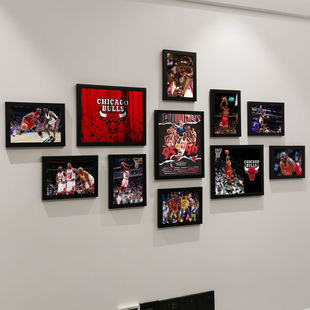 乔丹照片墙海报合集背景展示墙NBA篮球明星海报宿舍贴画装饰相框