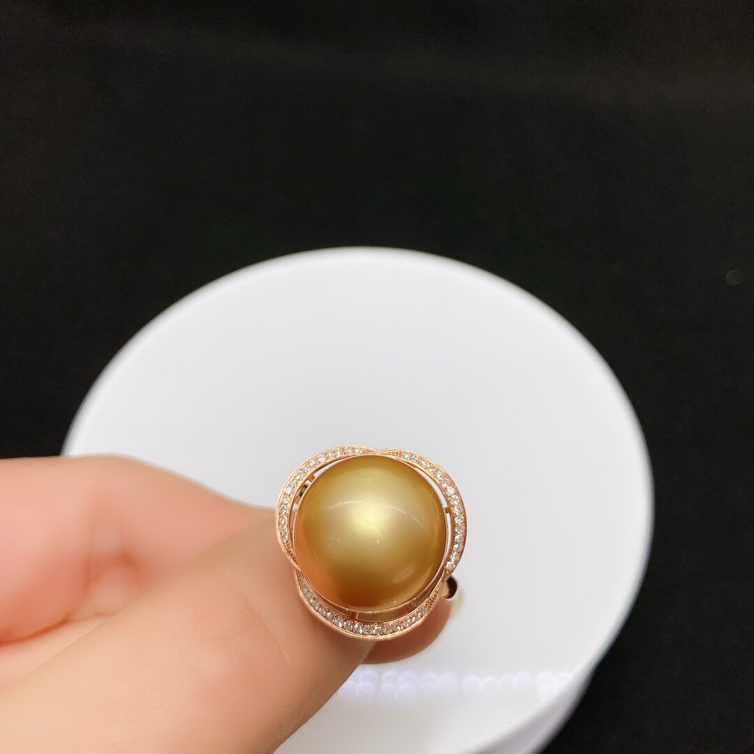 18k金玫瑰珍珠戒指空托成品可代