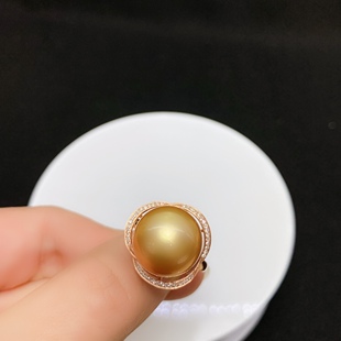 18k金 圆14mm 18K白金玫瑰金 珍珠戒指空托 成品 可代镶嵌 V