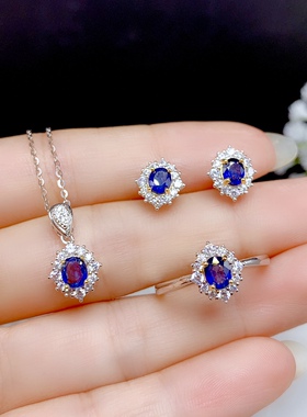 活圈925银镀金 4*5mm蓝宝石 戒指 吊坠 耳钉空托V269
