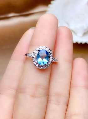 活圈925银镀白金6*8mm 托帕石 戒指 空托V596