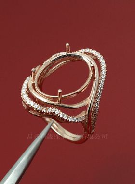 活圈 925银镀白金 玫瑰银 12*16mm 戒指空托 ZJ-R388