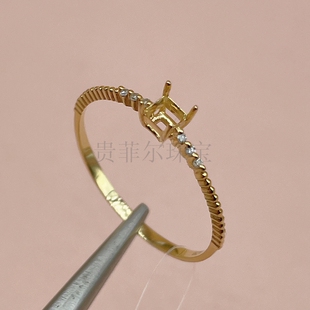 18k金 方形3*3mm 18K白金 黄金 玫瑰金戒指空托 ZG