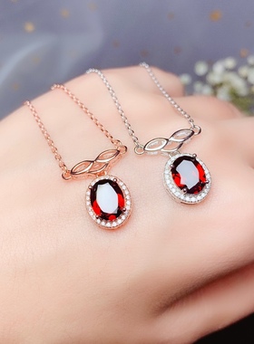 925银镀白金石榴石锁骨链空托