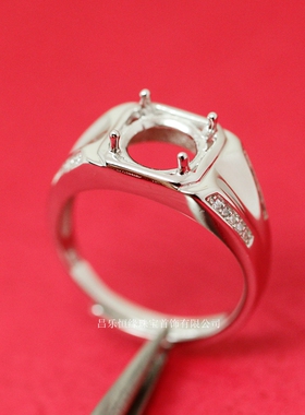 活圈男戒925纯银镀白金 圆8mm戒指空托 代镶嵌2克拉莫桑石LBLA977