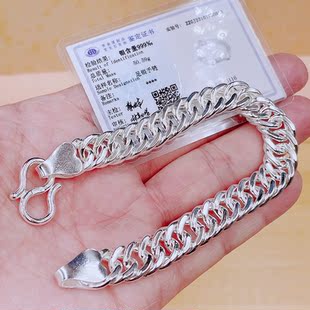 手链 S999纯银男 纯银古巴链 足银 马鞭链潮男简约银链子男士粗款