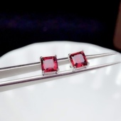 925纯银镀白金 V005 空托 6mm镁铝石榴石耳钉