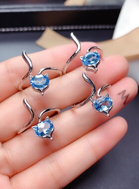 活圈925银镀白金5*7mm 托帕石 戒指 空托V589