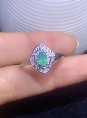 925银镀白金天然祖母绿戒指