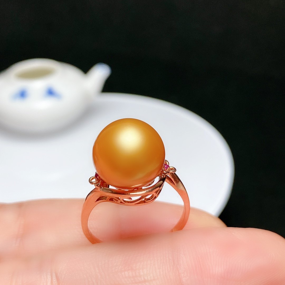 18k金 圆11.6mm 18K白金玫瑰金 珍珠戒指空托 成品 可代镶嵌 V