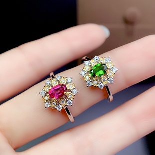 活圈925银镀白金4*6mm 粉托帕石 透辉石  戒指 空托V721