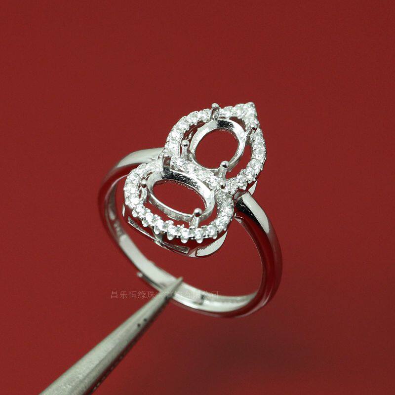 活圈 925银镀白金 玫瑰银 5*7mm 戒指空托 hz-hj241