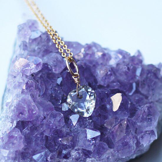 葵子手作 轻奢 天然闪烁通透桃心白水晶14k包金锁骨链项链 简约款