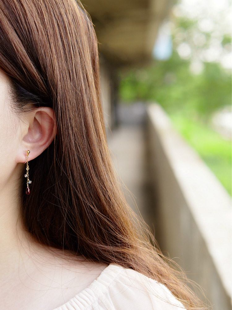 葵子手作 【grandine】天然石榴石蓝光拉长石流苏14k包金耳环耳夹