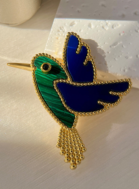小鸟胸针女小众设计感幸运动物胸针孔雀石时尚别针冬大衣配饰挂件