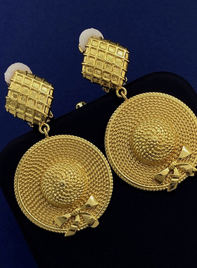 法式草帽耳环女夸张小众复古无耳洞耳夹王鸥同款耳钉小香风耳饰