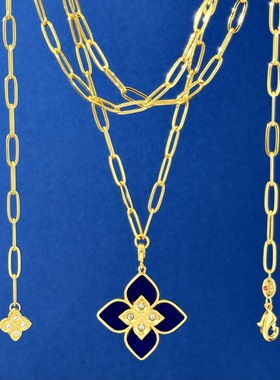 美丽如花绽放新款四叶草毛衣链