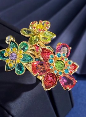 张靓颖同款戒指多彩水晶花朵戒指