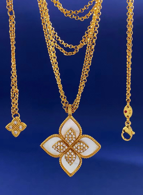 欧美菱形花朵镶钻毛衣链女长款项链奢华小香风锁骨链吊坠新年礼物