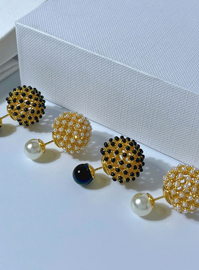 双面佩戴镂空珍珠耳钉前后珠耳环高级感气质个性小众精致圆形耳饰