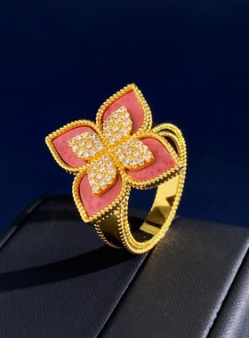 四叶草戒指菱形花朵镶钻食指环