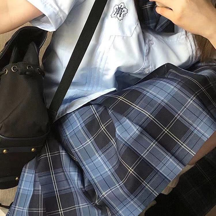 暗黑蓝色原创日系jk制服正版百褶裙半身裙学院学生短裙明媚开学