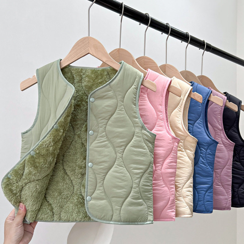 儿童秋冬棉马甲男童女童加厚马夹校服加绒内胆保暖背心宝坎肩