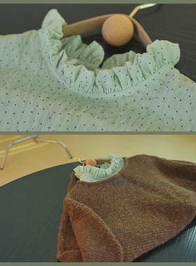 轻甜复古～治愈系波点青豆绿色泡泡木耳边含蓄装饰领假领子