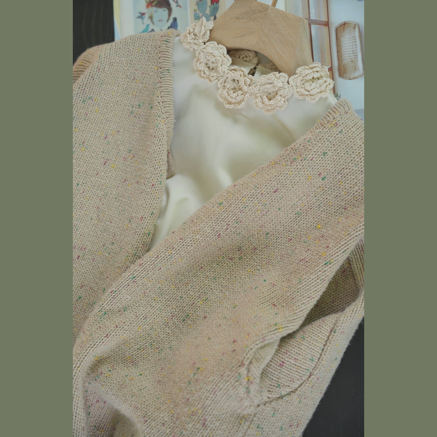 森林系～米色手工钩织花朵古早文艺感内搭纯棉假领子