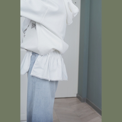 时髦叠穿混搭~白色围裙假领两穿