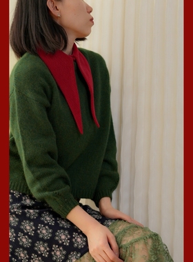 TT unique圣诞新年红色耀眼灯芯绒条绒保暖大尖领显瘦内搭假领子