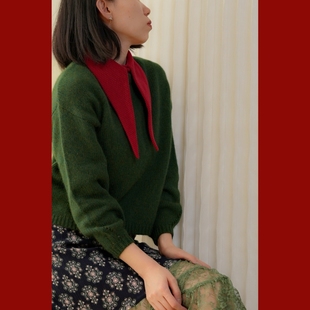 unique圣诞新年红色耀眼灯芯绒条绒保暖大尖领显瘦内搭假领子