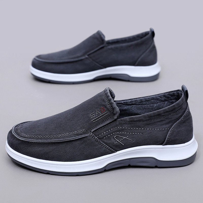 春秋款老北京布鞋男士休闲一脚蹬软底透气鞋舒适帆布男鞋轻便防滑