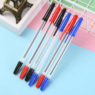583圆珠笔塑料中油笔蓝黑红原子笔耐用红色改卷笔改错笔批发0.7mm