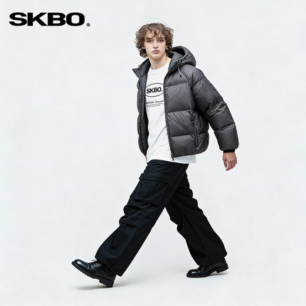SKBO男士冬季短款羽绒服免洗潮流连帽冬装上衣韩版时尚白鸭绒外套