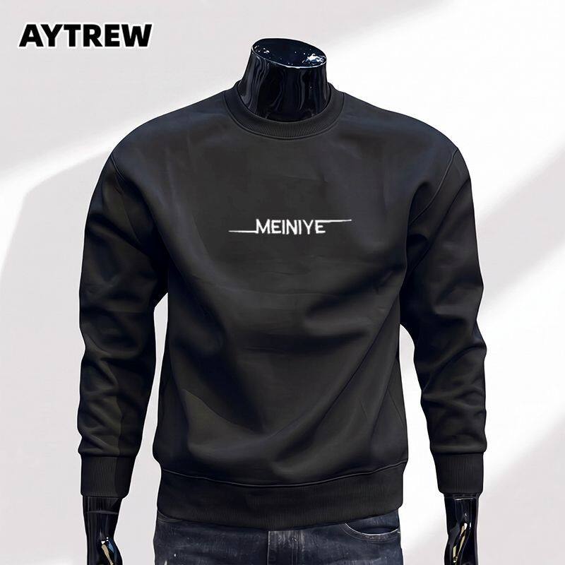 AYTREW美式潮牌字母印花圆领卫衣男秋冬季加绒加厚保暖打底衫上衣