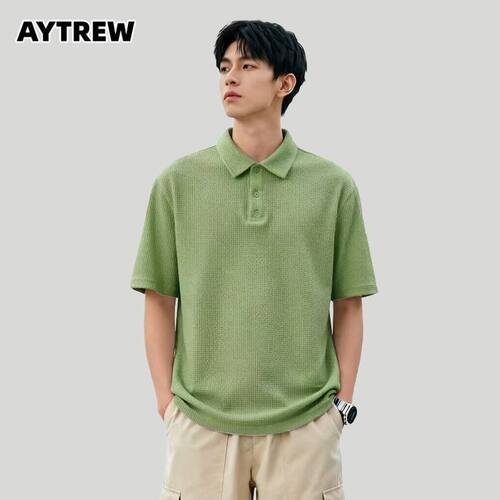 AYTREW纯色polo衫男女潮流美式翻领t恤男士透气华夫格短袖上衣夏