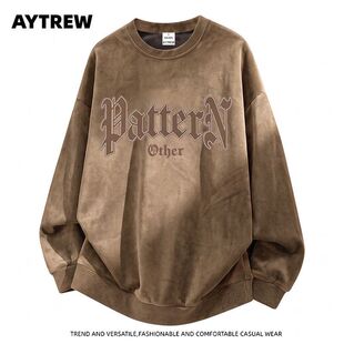 AYTREW美拉德卫衣男女秋冬新款长袖鹿皮绒上衣外穿印花美式打底衫