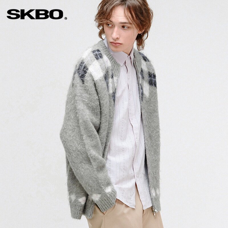 SKBO开衫毛衣外套春秋季男女美式宽松麻花毛线衣学院风男士针织衫