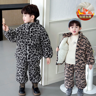 男童加绒加厚家居服套装2026新款儿童冬季保暖睡衣宝宝夹棉法兰绒