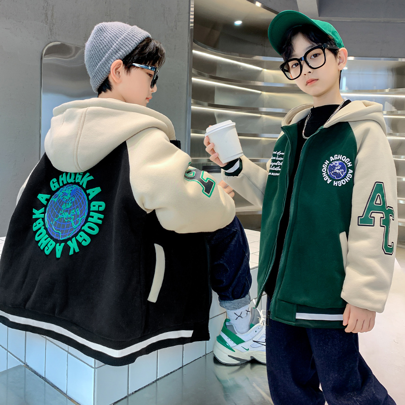 男童加厚外套2025新款春装儿童夹棉棒球服中大童棉衣棉服春秋潮酷