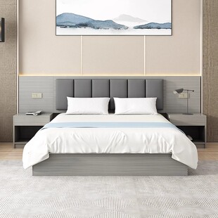 酒店宾馆家具标间软包床头民宿成套客房快捷旅馆专用双人床