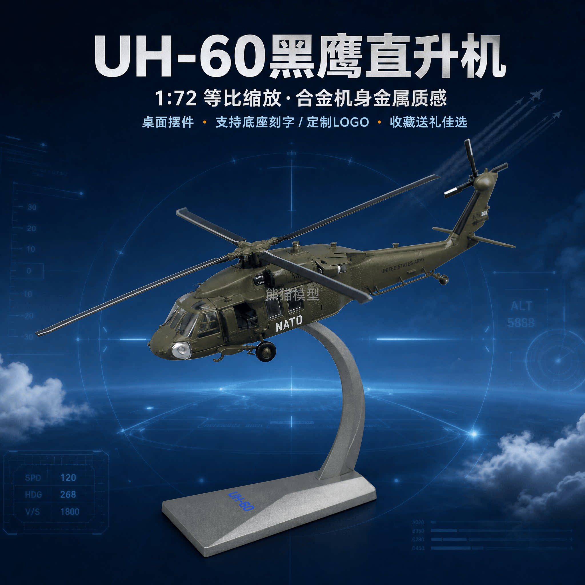 172黑鹰直升机美式成品摆件图片