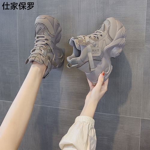厚底老爹鞋女2025年秋季新款内增高网红同款休闲百搭时尚风系带女