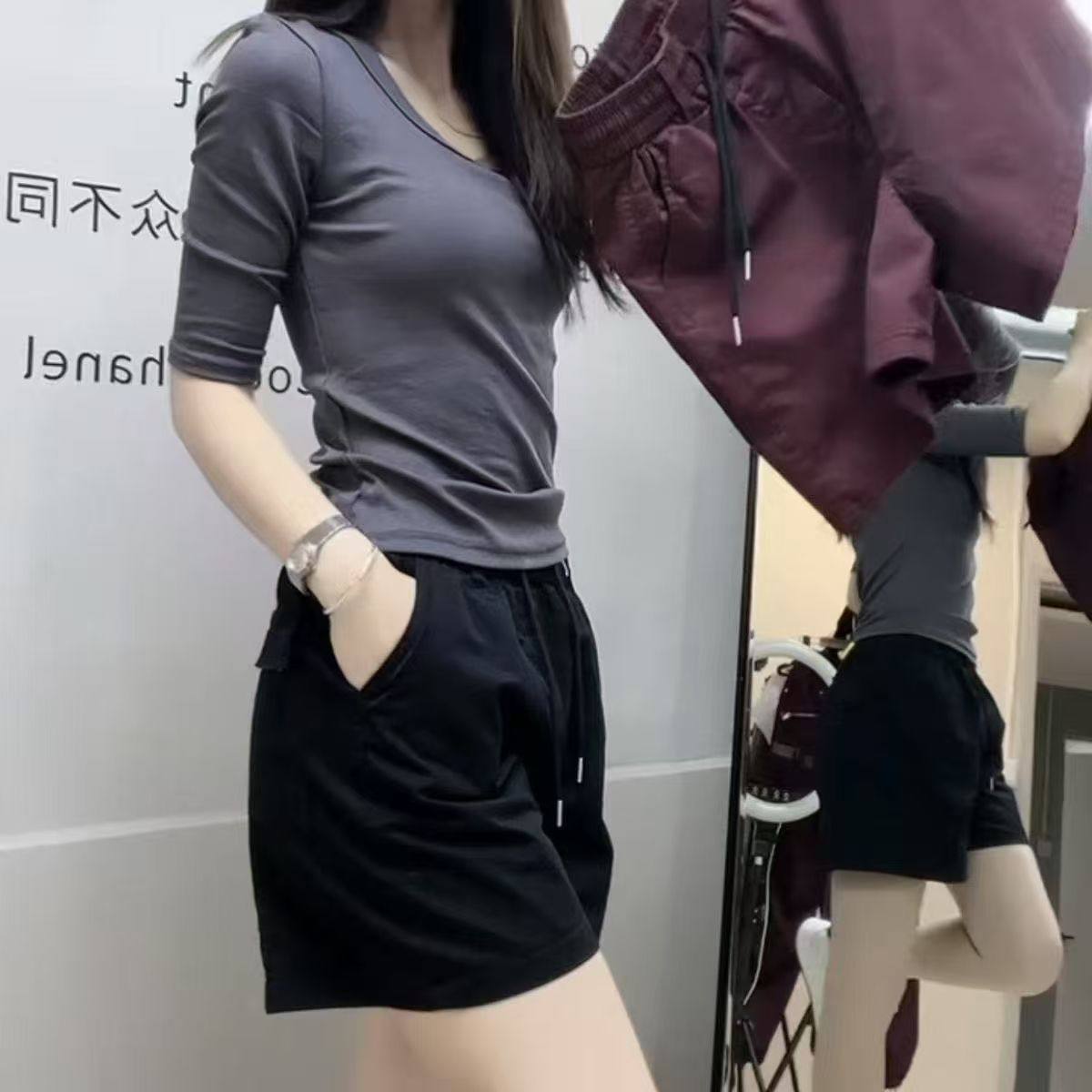 夏季新款四分裤高腰纯棉工装短裤时尚休闲薄款洋气宽松百搭热裤潮
