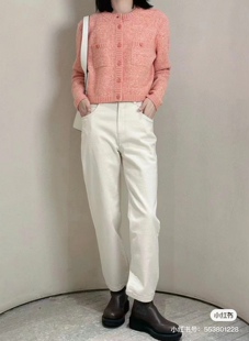 有实拍小禾原料原胚棉籽布料显瘦合身锥形象牙白牛仔裤