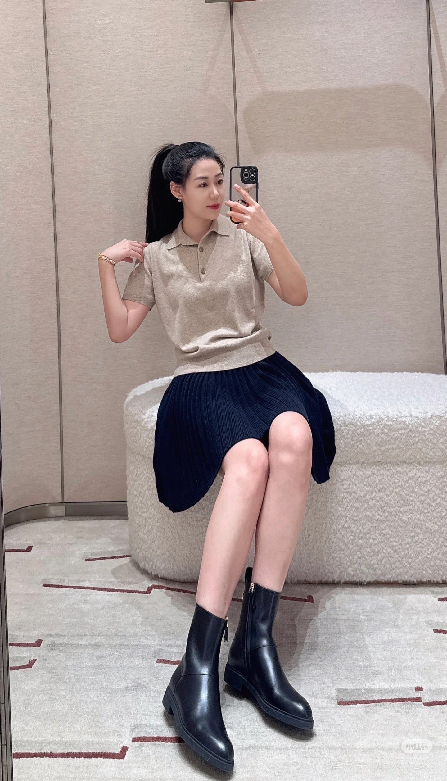LP同款100% baby cashmere 小山羊绒衬衫领polo短袖