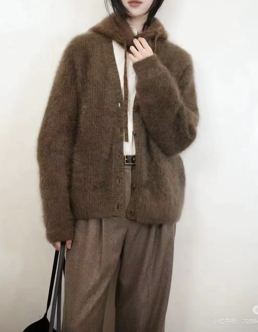 小禾原厂拉毛工艺原纱600多克重磅三股珠地织法厚实宽松开衫外套